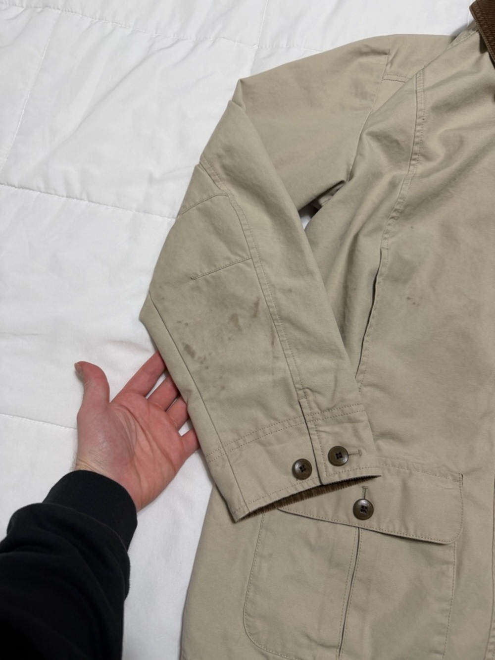 L.L. Bean Beige Field Jacket with Brown Collar - Picture 2 of 6